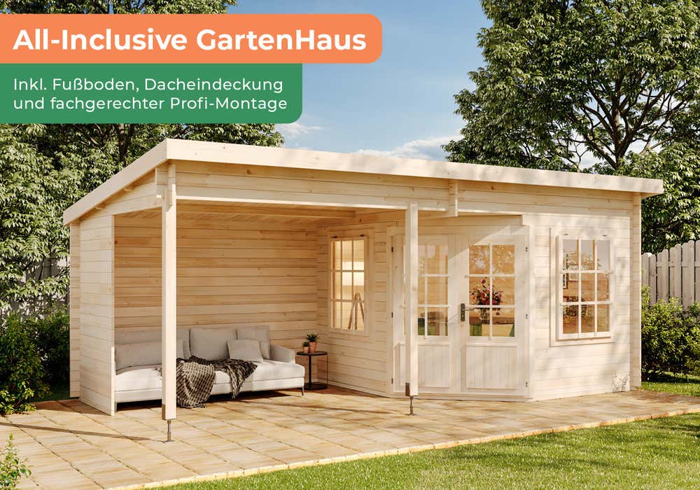 All-Inclusive 5-Eck GartenHaus 6x3m inkl. Montage