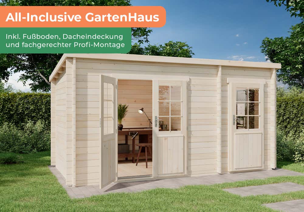 All-Inclusive GartenHaus 9,8m² mit Anbau inkl. Montage